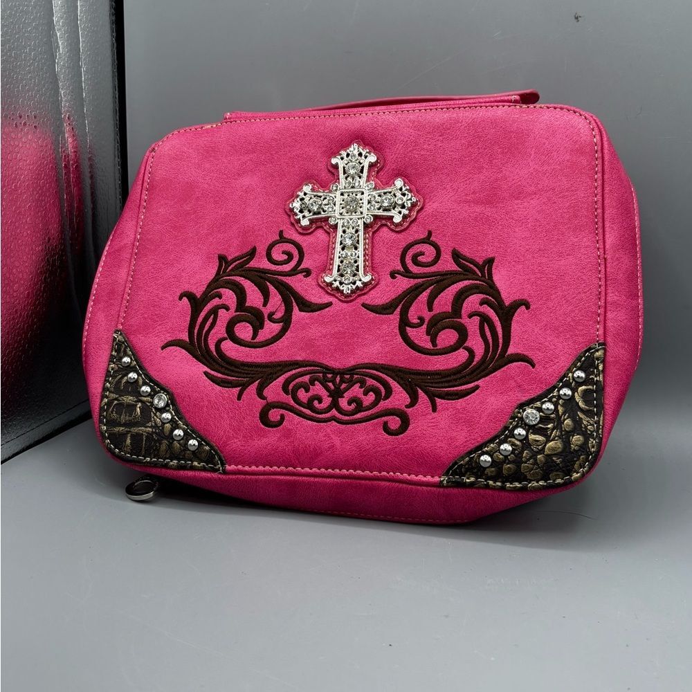 Pink Embroidered Montana West Cross Women's Makeup Bag